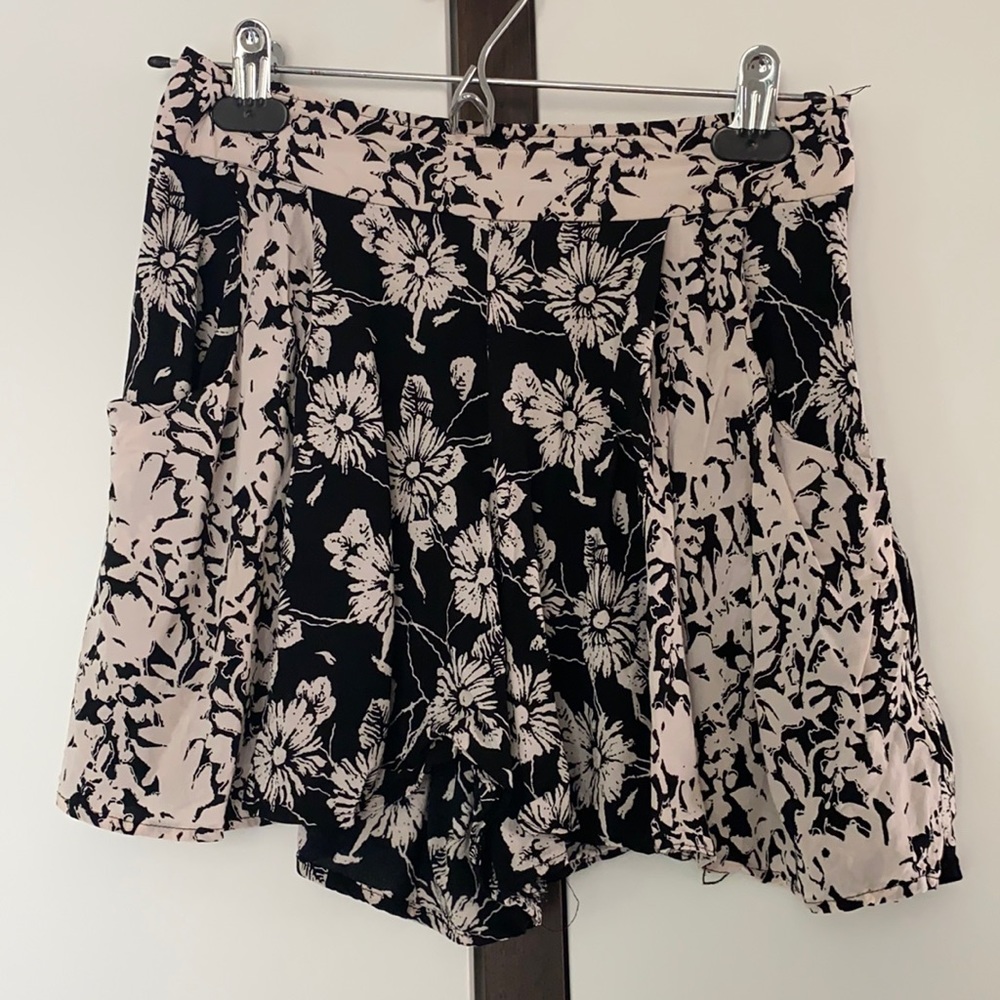 Free People Floral High Waist Shorts - Black and Pink